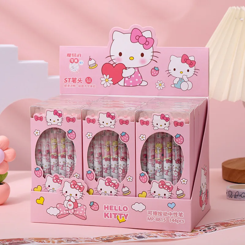 

12 Sanrio Cartoon erasable blue gel pens Hello Kitty cartoon student Kids ballpoint pens, office stationery, school supplies