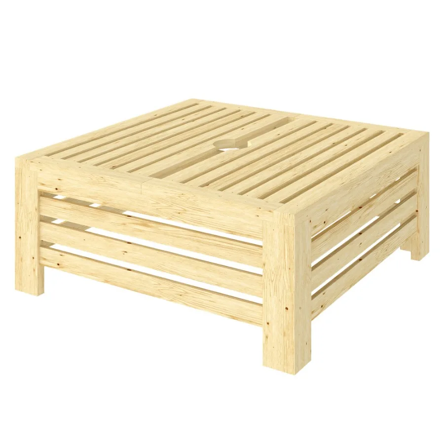 

2in1 Outdoor Storage Box for Umbrella Base Umbrella Stand Table Wooden Patio Coffee End Table with Umbrella Hole Natural Wood