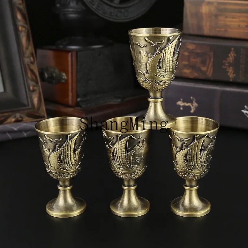 

CLL smooth sailing retro metal wine jug set Baijiu cup one bite cup creative modeling household ornament wholesale