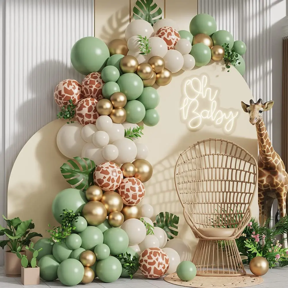 Jungle Safari Green Theme Balloon Garland Arch Kit Kids Birthday Party Metal Confetti Foil Latex Balloons Baby Shower Decoration