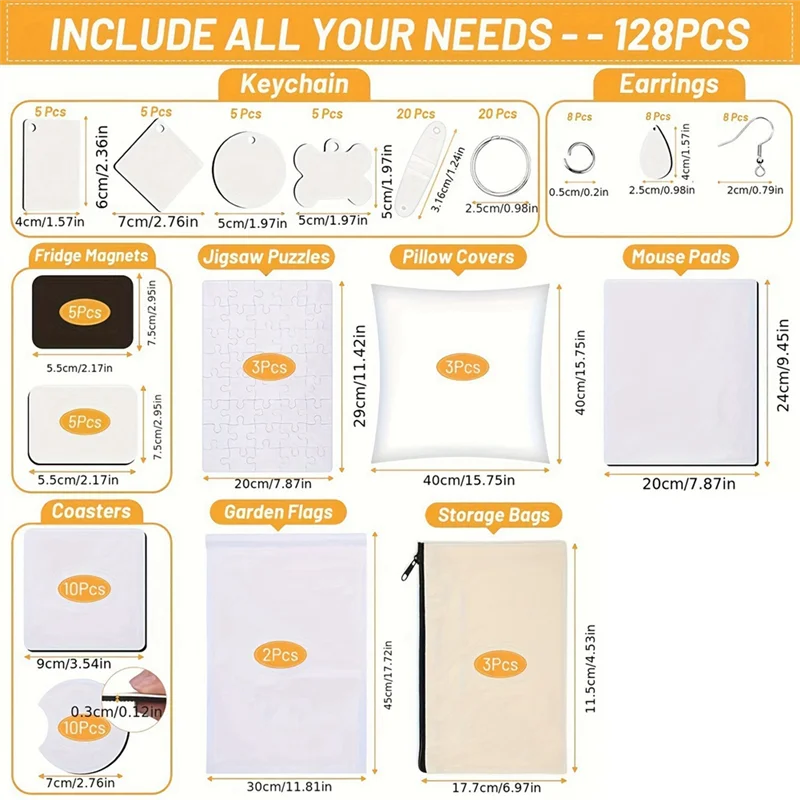 ABZL 128 PCS Sublimation Blanks Products, Christmas Ornaments Crafts Sublimation Kit , DIY Heat Printing Pattern Craft