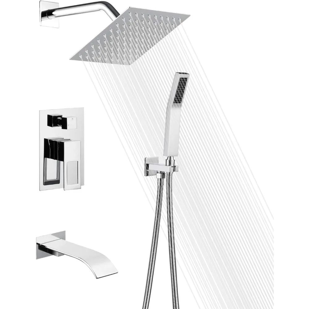 

Shower System, Shower Faucet Set Complete with Waterfall Tub Spout, 8" Rain Shower Head and HandHeld