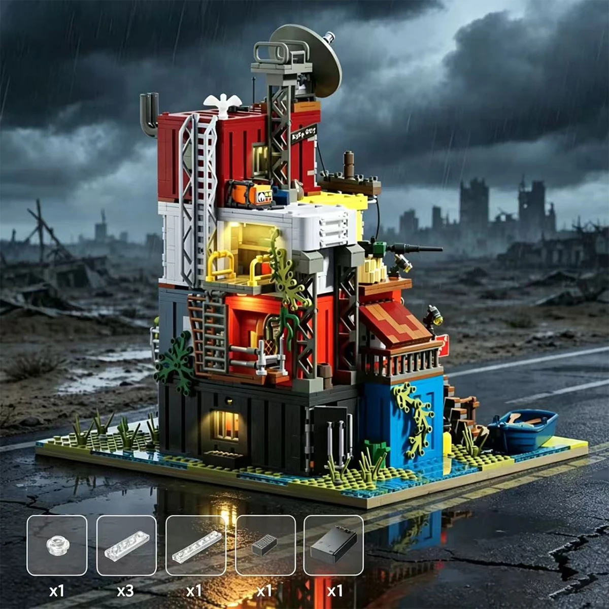 Street View Series Post Apocalyptic Survivors Base Building Block Shelter Model Bricks Toys For Kid Birthday Gift MOC 2859PCS