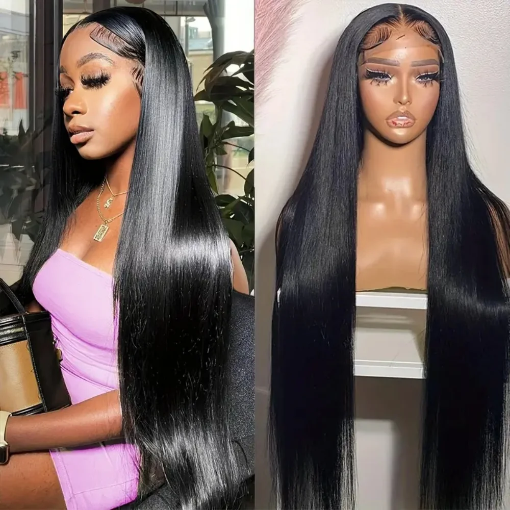 MYLOCKME 13x6 Straight Lace Front Wigs Human Hair 180 Density 13x4 Lace Front Wigs Human Hair Pre Plucked Bleached Knots