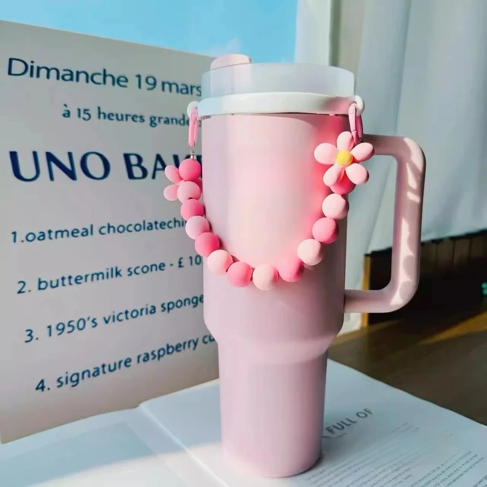 

Kawaii Flower Beads Handle Strap Accessories For Stanley Cup 40/30 oz Cute Water Bottle Carrier Tumbler Sling Holder With Strap