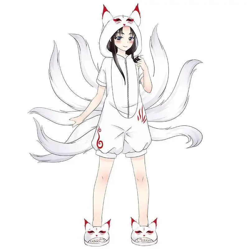 Cosplay Volpe a nove code Flanella Autunno Inverno Dolce cartone animato Simpatico costume da casa Tuta Uomo Donna Coppie Pamas