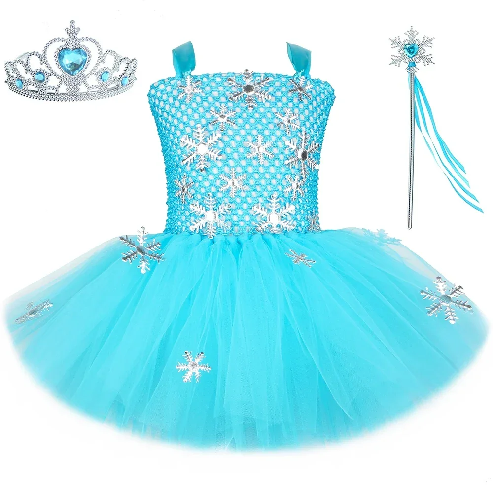 Girls Elsa Dress Halloween Carnival Costume for Kids Snow Queen Tutu Dress Snowflake Fancy Princess Dress Up Children Clothes