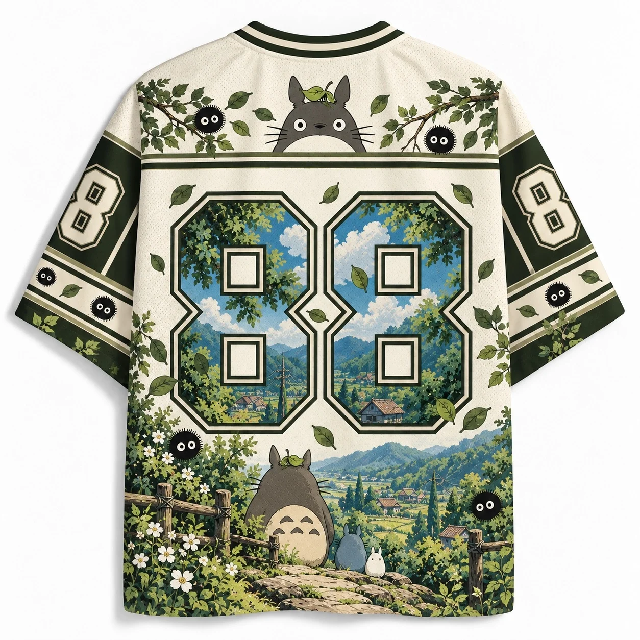 Hot Selling Totoro Fashion New Anime Short Sleeved 3D Printed V-neck Loose Fitting Jersey for Men and Women, Parent-child Outfit