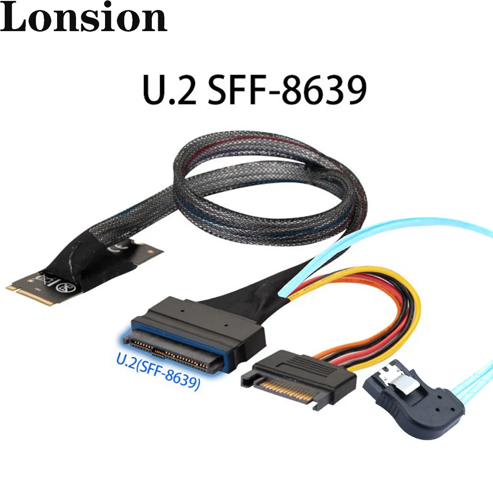 Premium M.2 (M-Key nvme) SFF-8643 to U.2 SFF-8639 Adapter with SATA 15P and 7P Right-Angle Cable