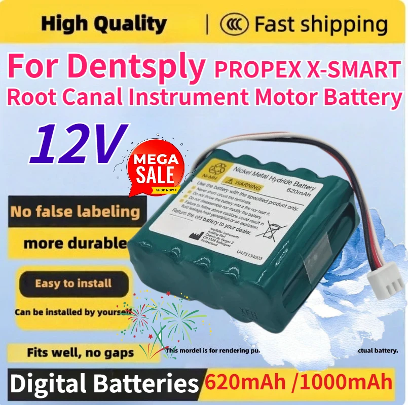New Lithium Battery 12V 620mAh /1000mAh for Dentsply PROPEX X-SMART Root Canal Instrument Motor Replaceable Battery