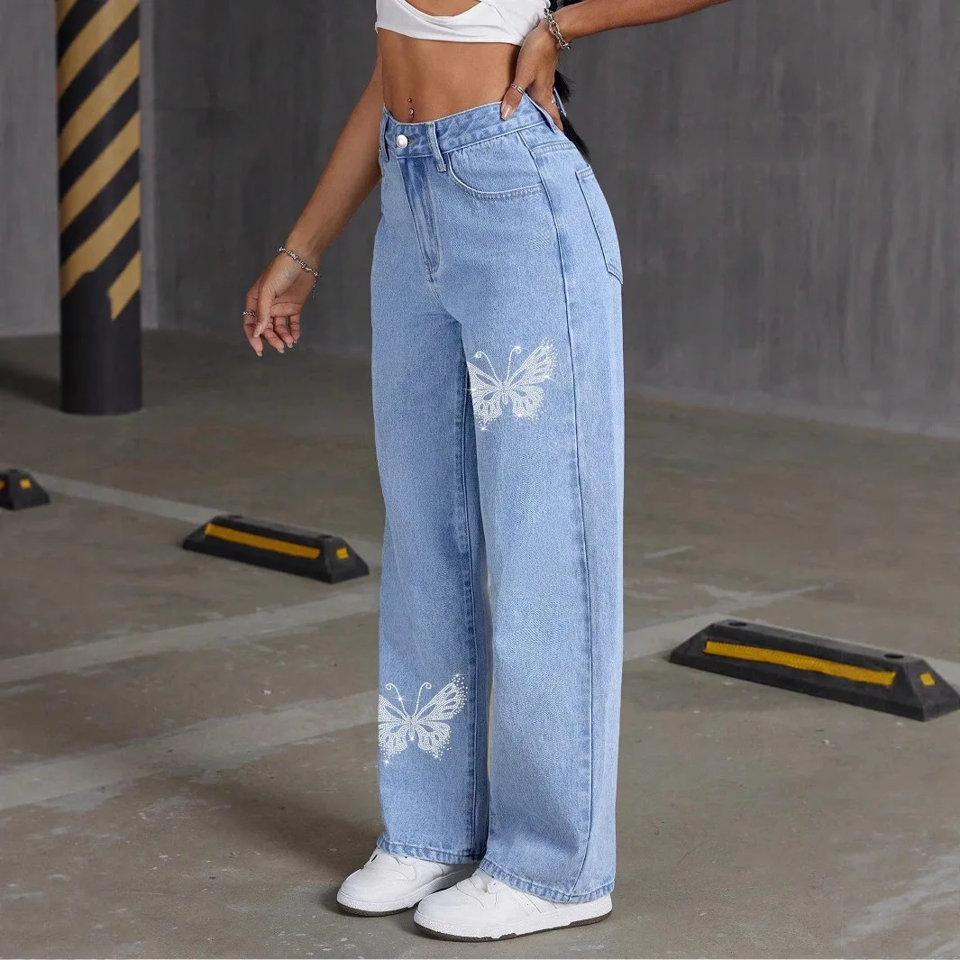 OEM Custom Wholesale 2026 Hot-selling Women Casual Stretch Washed Denim Fashion Straight Pants Jeans High Waist view 2