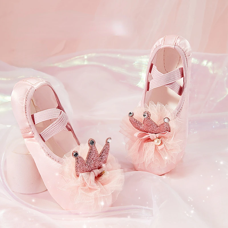 Ballet Dance Shoes For Girl Adult 3D Mesh Crown Cat Claw Shoes Spring New Satin Stage Performance Gymnastics Yoga Shoes