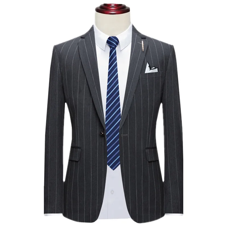 

2025 Новый мужской деловой костюм в полоску, приталенный пиджак на одной пуговице, черный/темно-серый Homme, свадебное бальное вечернее платье, блейзеры