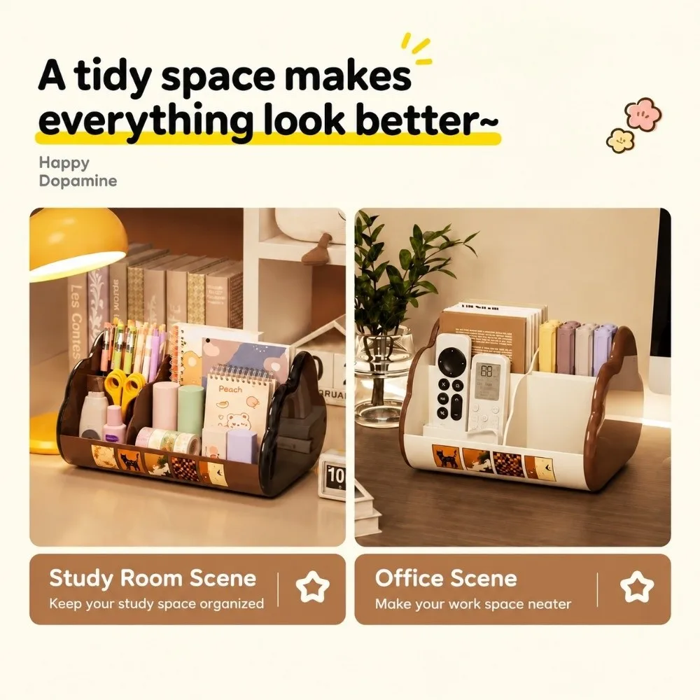 Portable Plastic Desktop Storage Box Cloud Shape Multi-Compartment Pen Holder Makeup Holder School Office Home