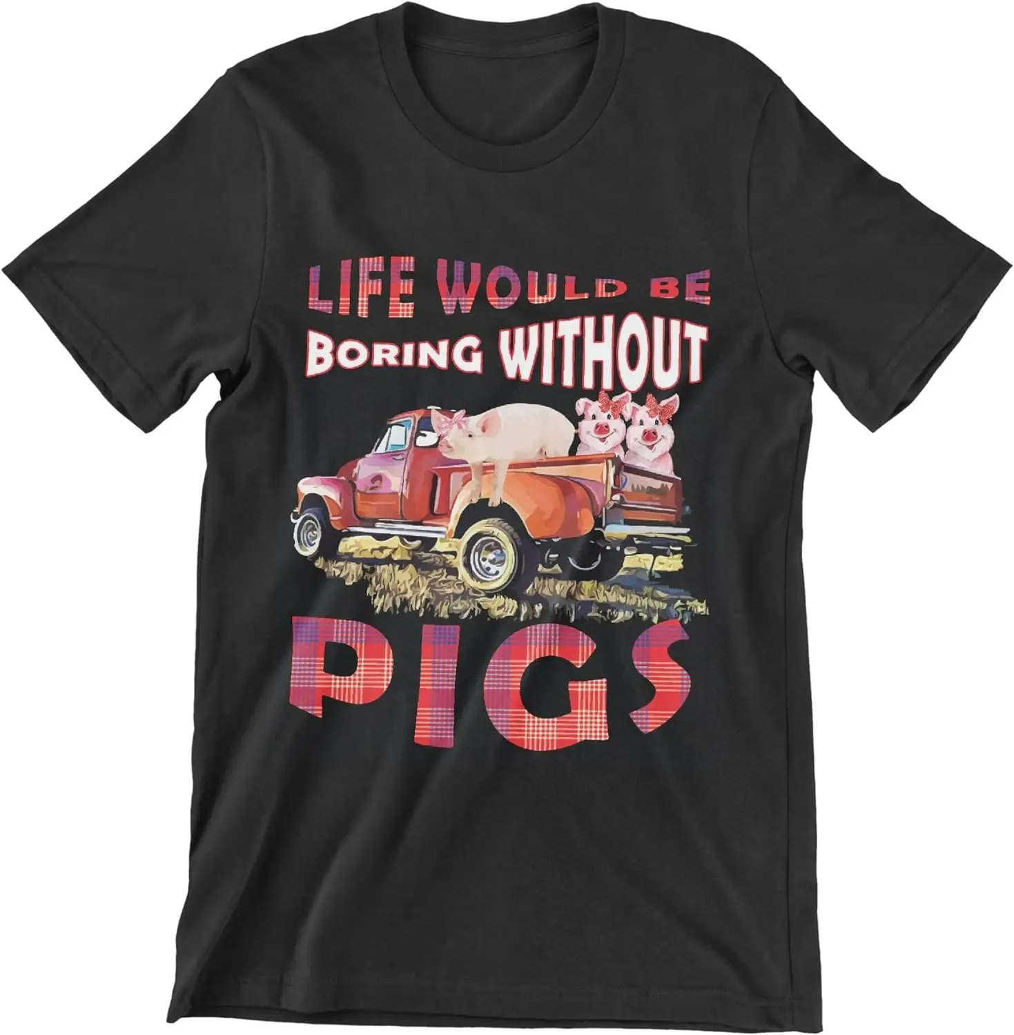 

Life Would Be Boring Without Pigs T-Shirt Short Sleeve Gifts Classic Funny Animal Tee-100% Cotton XS for Youth Black