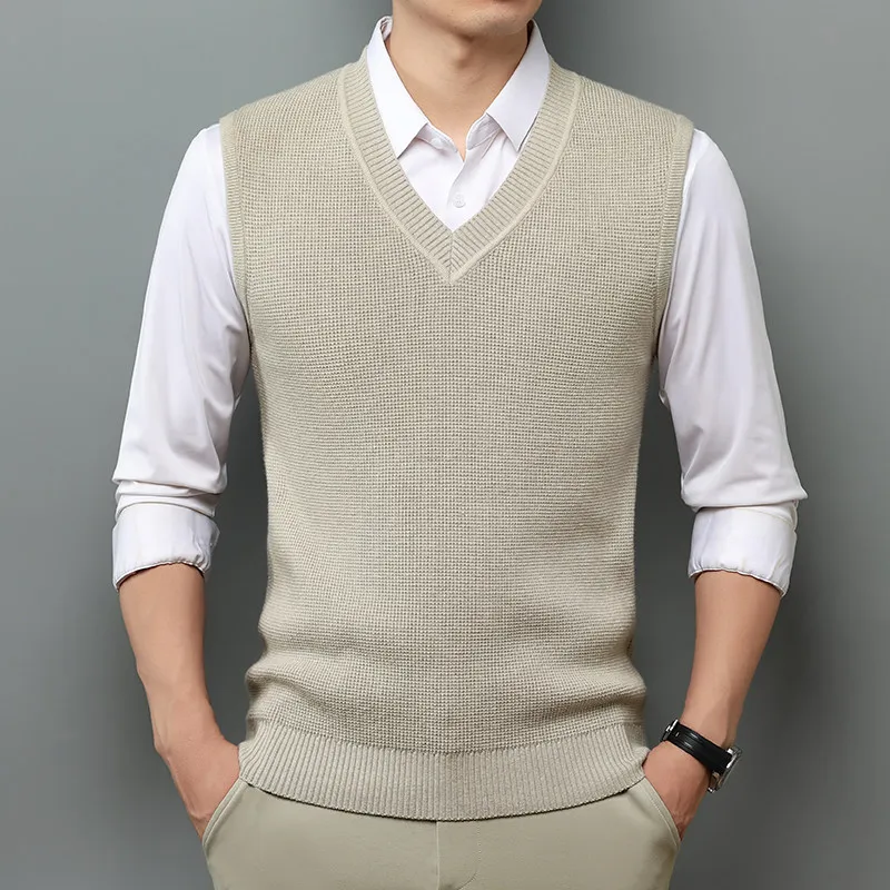 

Men's Knitted Heart Collar Base irt Small Size Autumn Winter Sweater Middle-aged Dad Casual Sle round Ne Elastic Fabric