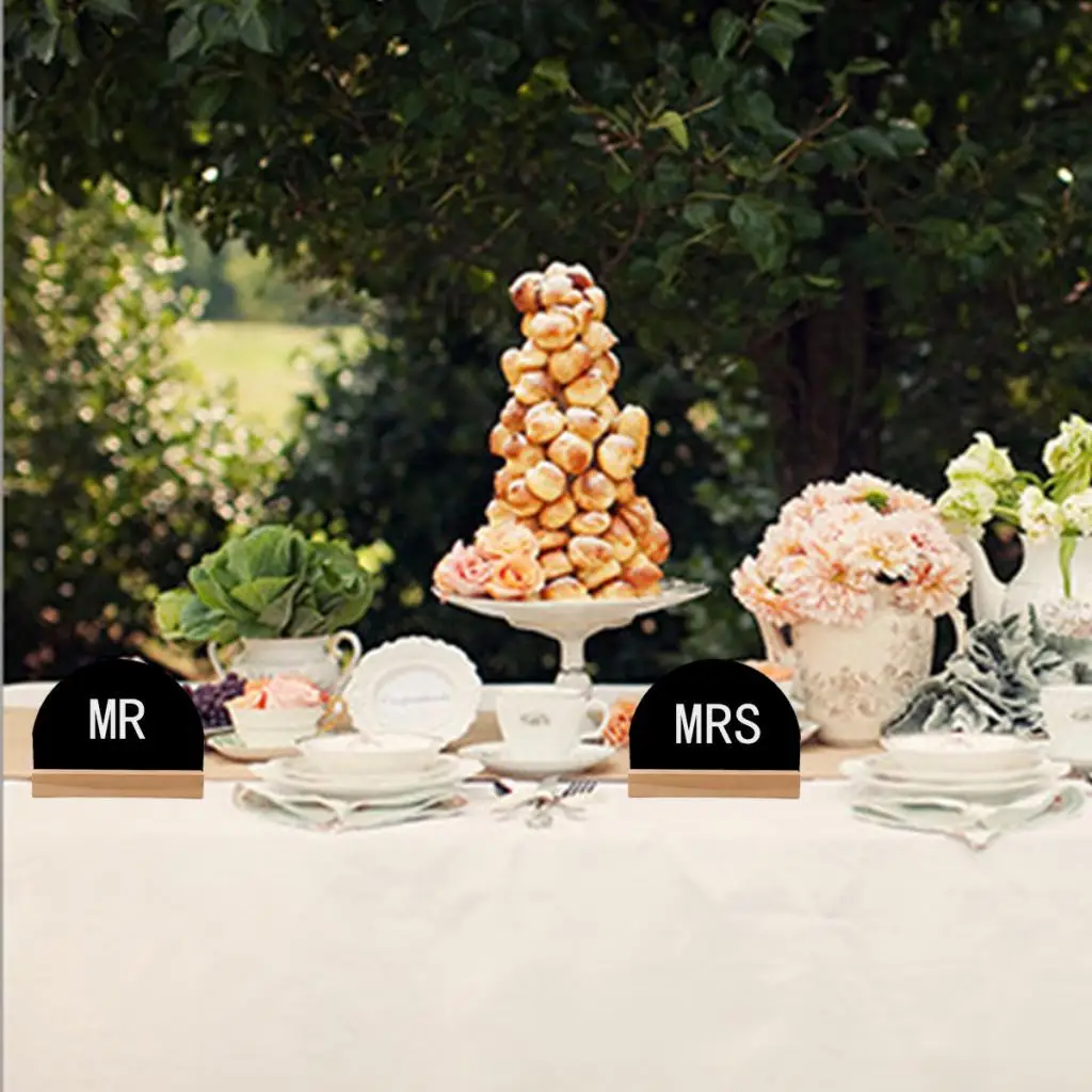 4 Pack Removable Double Sided Table Top Memo Chalkboard Display Sign - Placeholders with Wooden Base Stands