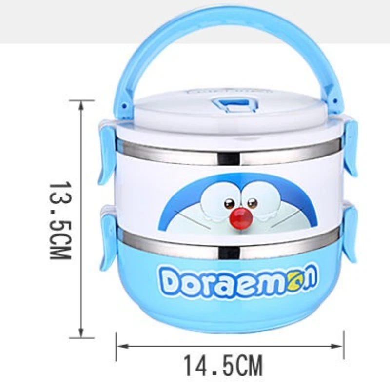 صندوق غداء من الفولاذ المقاوم للصدأ ثنائي الأبعاد من Doraemon Anime مناسب للعمل صندوق وجبات مقصورة مع وعاء ومجموعة ملعقة #4