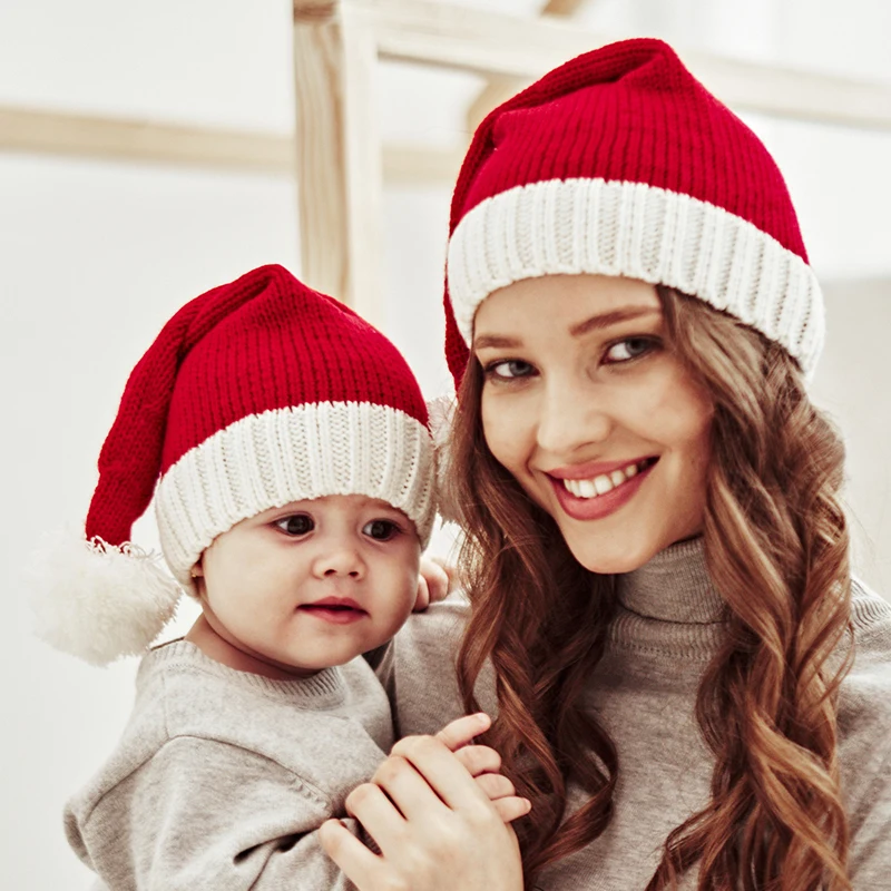 Gestrickte Baby-Weihnachtsmütze, niedliche Navidad-Mütze, Pompon, für Erwachsene und Kinder, weiche Mütze, Weihnachtsmann-Mütze, Neujahr, Kind, Geschenk, Weihnachten, dekorieren 2025,