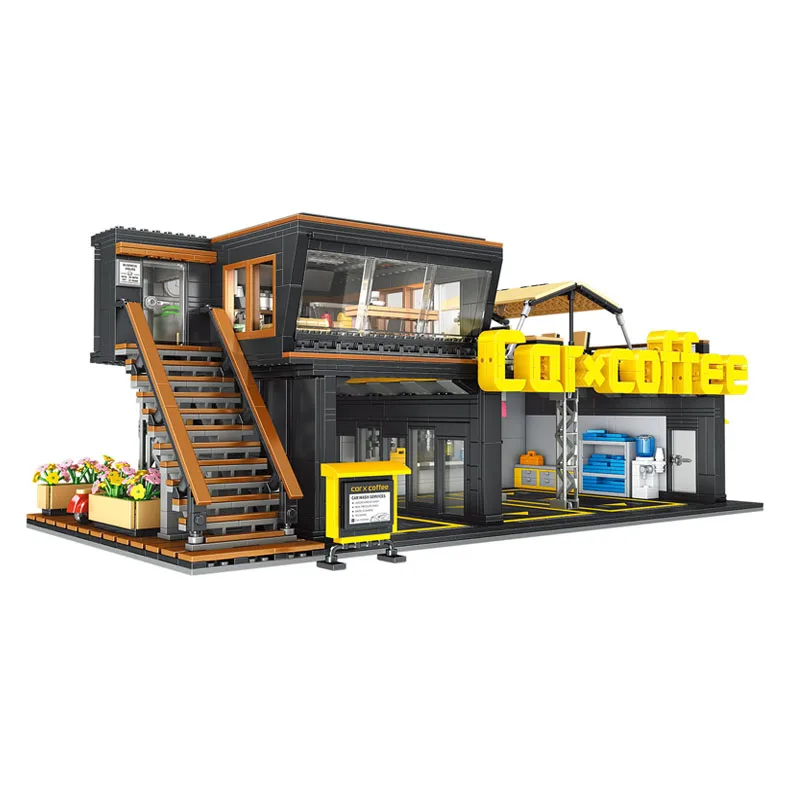 

IN STOCK MOC City Auto repair shop Building Blocks Model coffee shop Bricks Construction DIY Toys for Children Birthday gift set