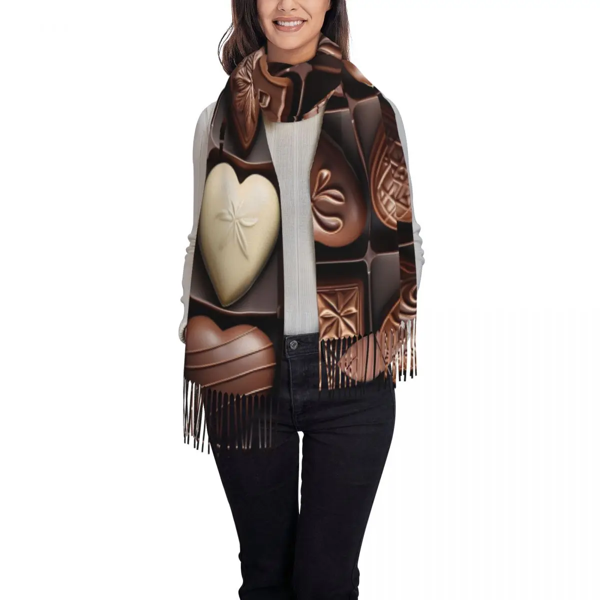 保温スカーフ冬エレガントな手作りチョコレートキャンディアレンジメントアートショールラップブファンダムジェ女性カジュアルヘッドスカーフ
