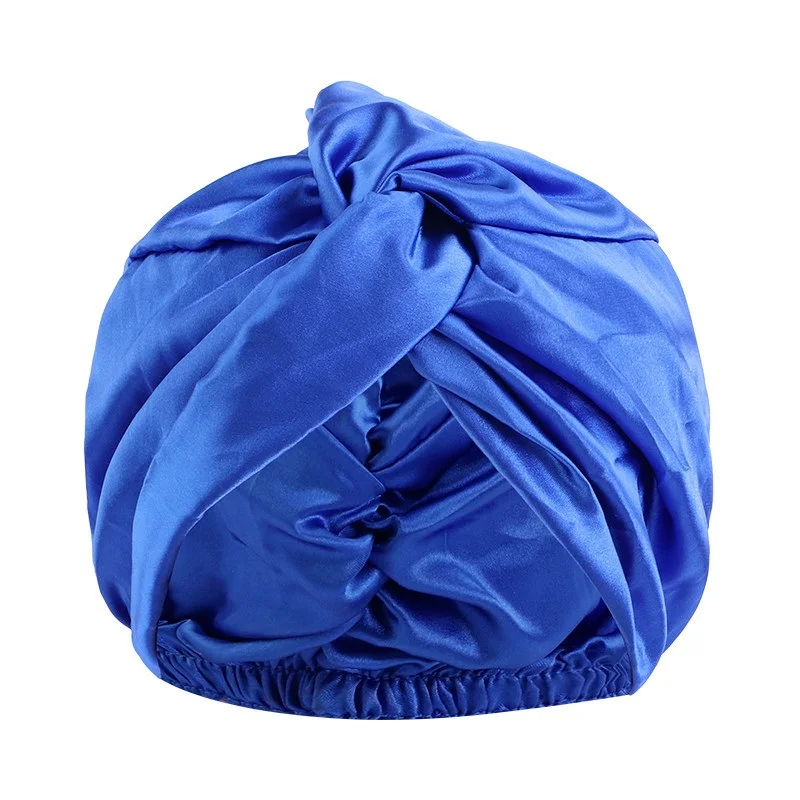 Fashion Lady Muslim Cross Twist Silky Shower Cap Double Layer Artificial Silk Head Turban Women Makeup Hat