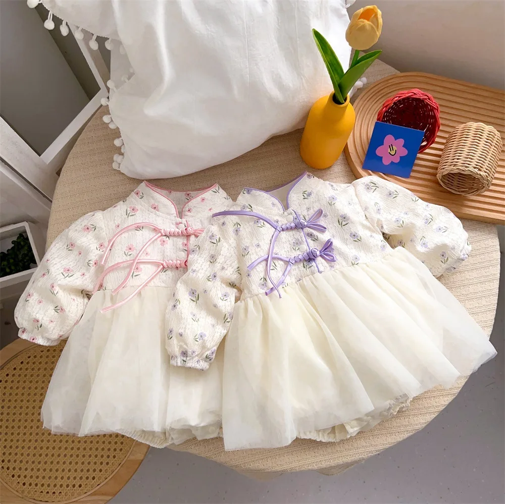 

Хлопковый костюм Princ Sle для маленьких девочек Rer с запахом, новая китайская юбка Sle, детский комплект с узлом, длинный свеч A-Class Se