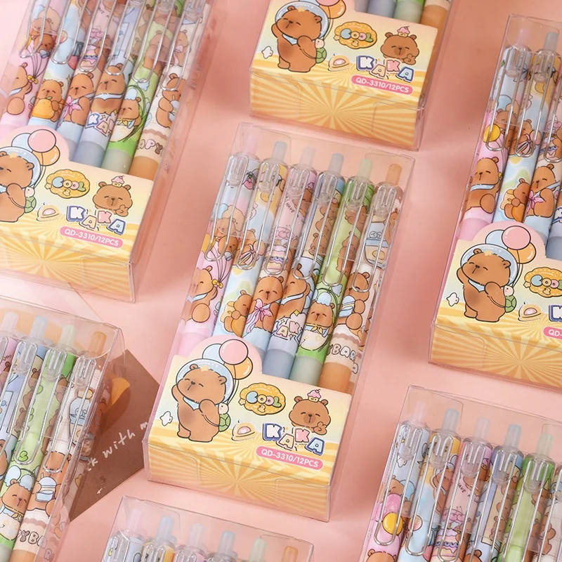 

48pcs/lot Kawaii Capybara Press Gel Pen Cute 0.5mm Black Ink Neutral Pens Promotional Gift Office School Supplies
