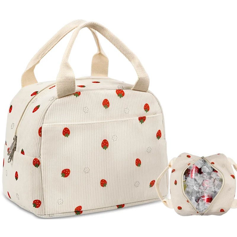 Promotion!Fashions Cute Corduroy For Women Men Lunch Tote, Upgraded Strong Handle Insulated Lunch Bag, Cooler For Work Picnic