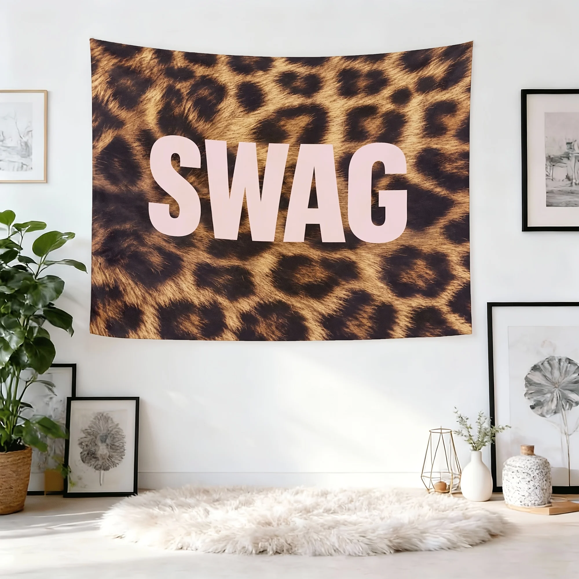 VIKAMA Leopard Print SWAG Cool Tapestry, American Retro Hip-Hop Wall Hanging for Bedroom Living Room Dorm Decor