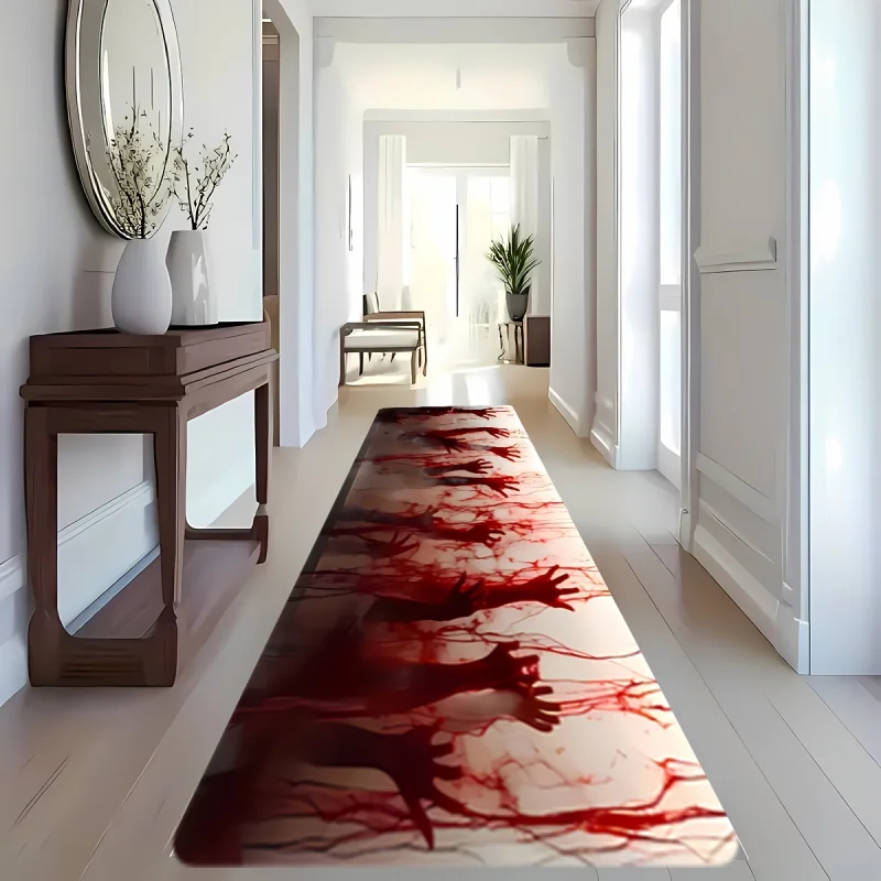 VIKAMA Halloween Zombie Runner Rug Scary Blood Hand Creepy Non Slip Long Floor Mat Hallway Bedroom Party Spooky Home Decor