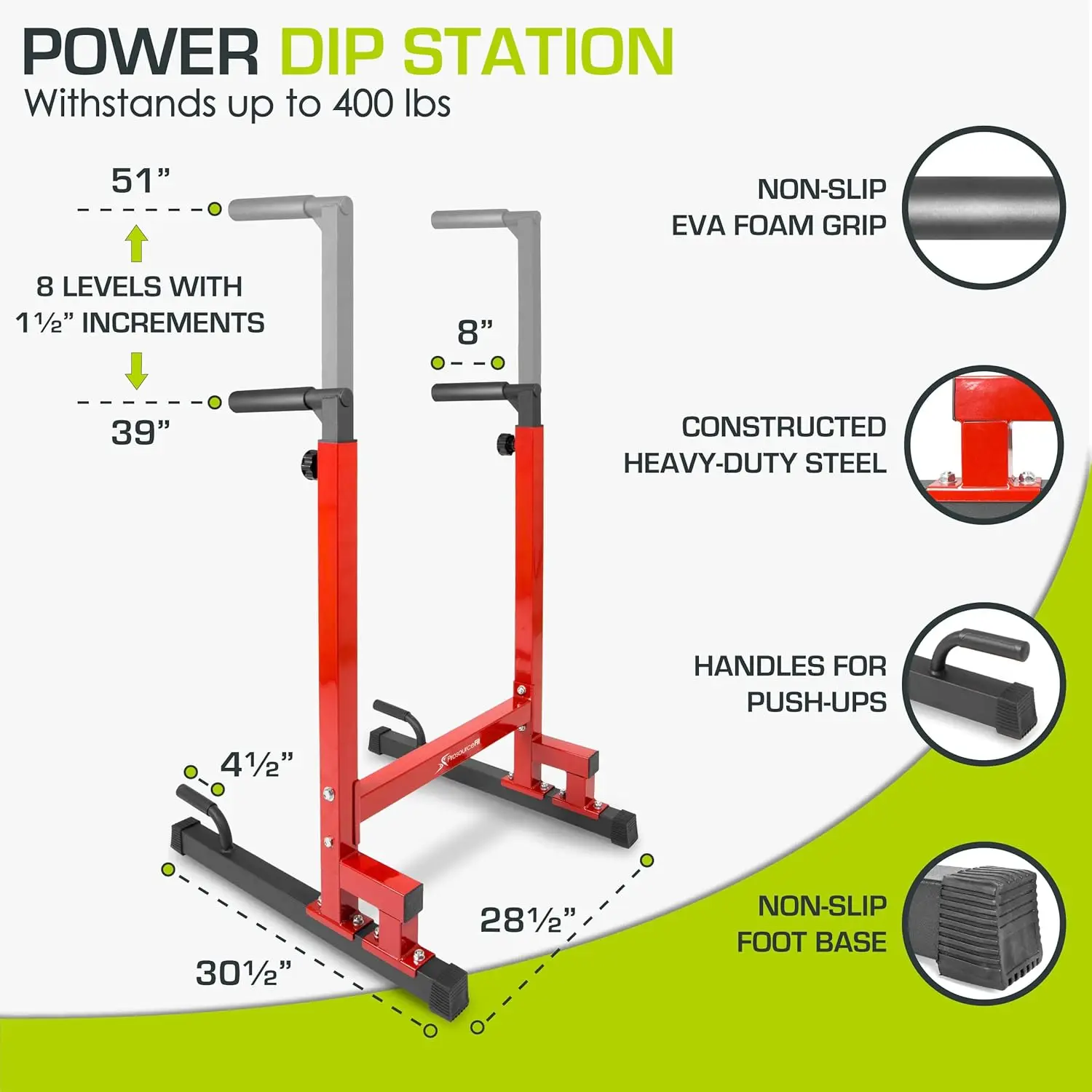 Dip Stand Station, Heavy Duty Ultimate Body Press Bar with Safety Connector for Tricep Dips