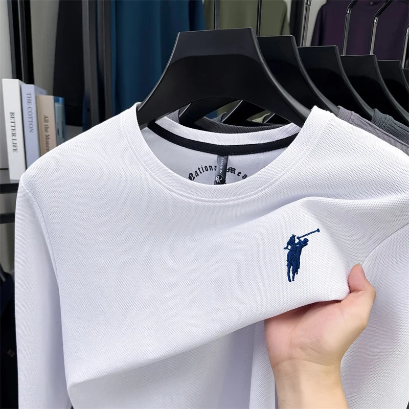 

Новая футболка с длинным рукавом из шелкового хлопка, повседневная, с круглым вырезом, весна-осень 2026