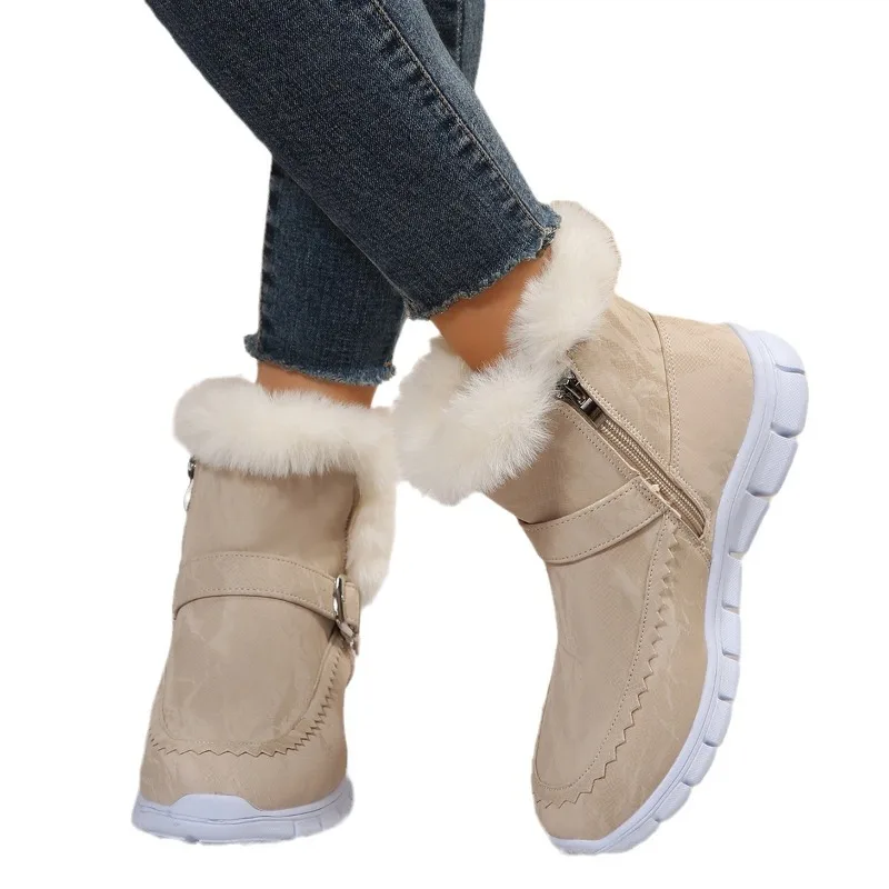 2024 Winter Women Fur Warm Snow Boots Casual Short Plush Suede Ankle Boots Flat Gladiator Sport Ladies Botas Mujer Women Boots