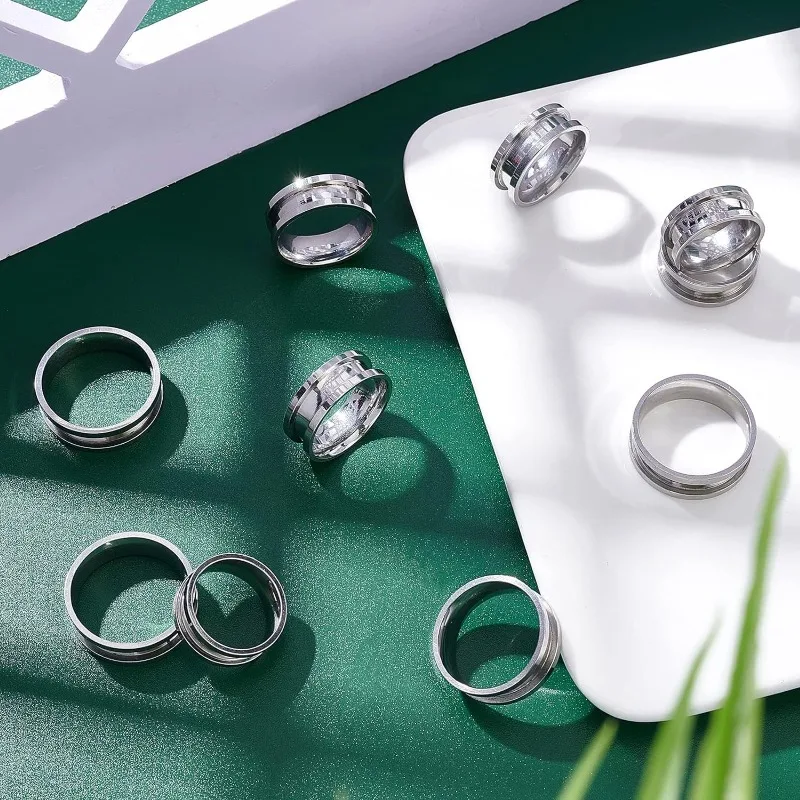 21pcs 7 Size Blank Ring Stainless Steel Finger Ring Grooved Core Inlay Ring for Resin Round Empty Ring Blanks for Jewelry Making