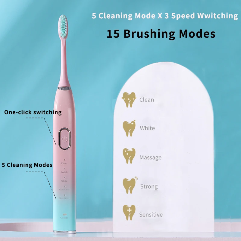New Ultrasonic Electric Toothbrush Rechargeable for Adults Teeth Whitening 5Mode Sonic Tooth Brushes Smart Timer with Travel Box
