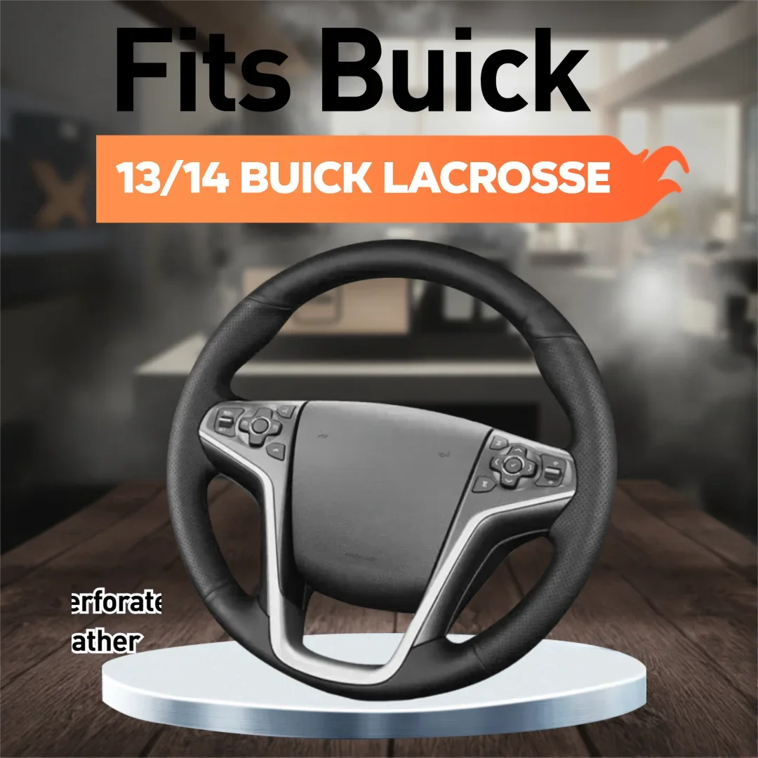 Hand Sewn Perforated Leather Steering Wheel Cover, Full Wrap Custom Fit for 2013/2014 Buick LaCrosse