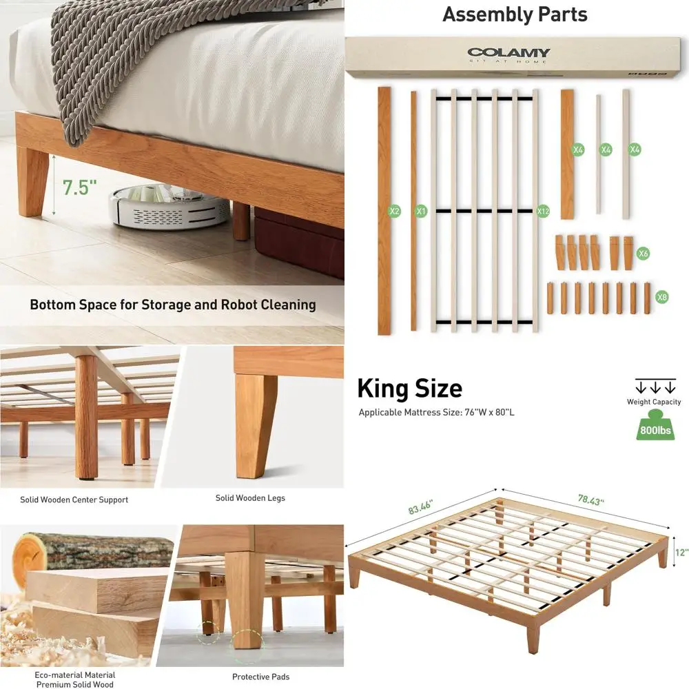 

12-дюймовая кровать размера King-Size из массива сосны с ламельным основанием, не требует пружинного блока.