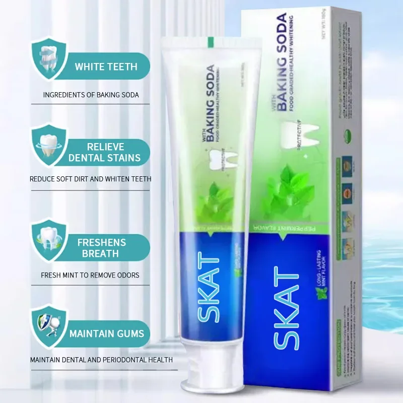 Bicarbonato di sodio dentifricio smacchiatore per denti deodoranti per l'alito sbiancante dentifricio al fluoro anticorrosivo per l'alitosi sapore di menta
