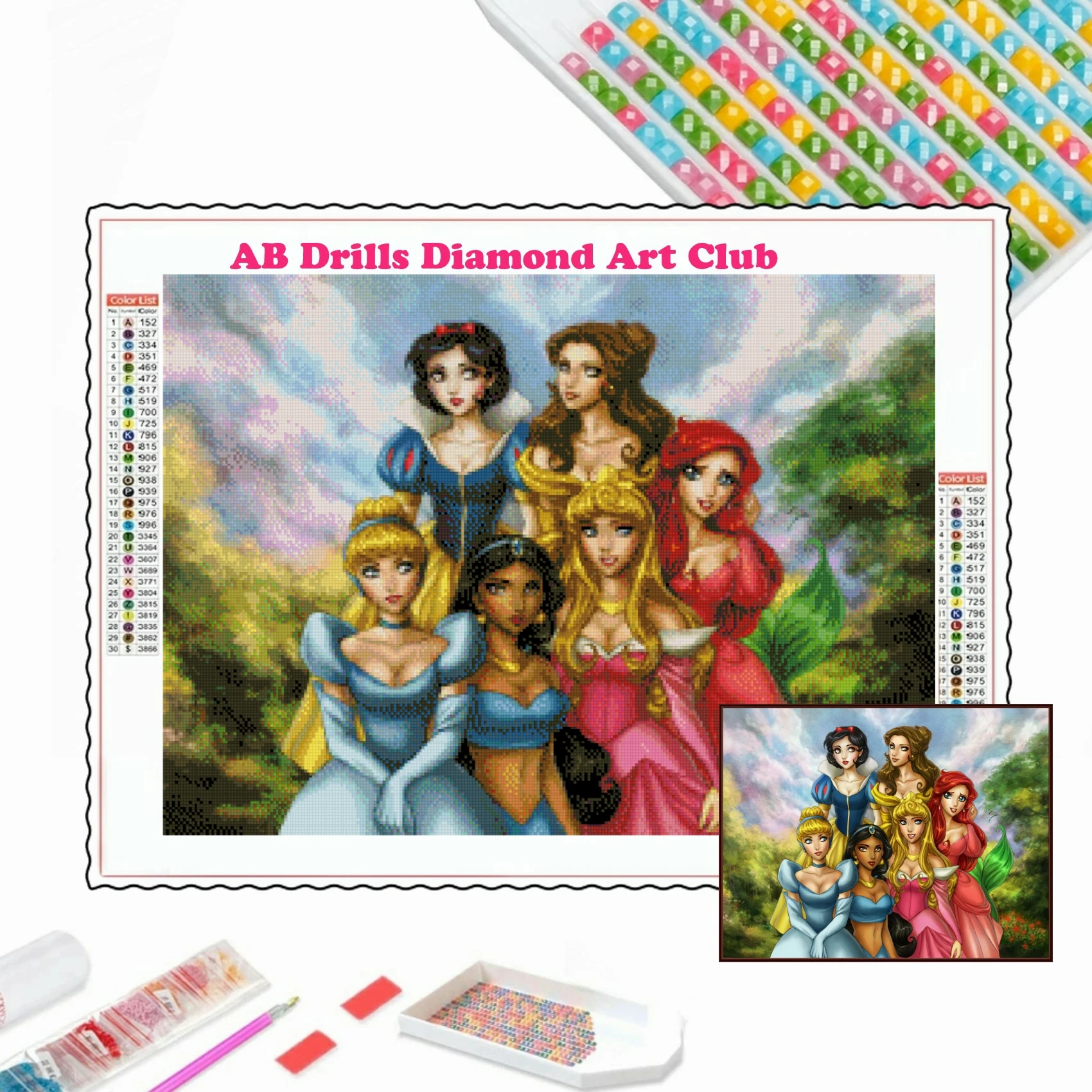 Princess Aurora Cinderella Jasmine Belle Rapunzel Ariel Snow 5D AB Drill Diamond Painting Disney Cartoon Mosaic Children's Gifts