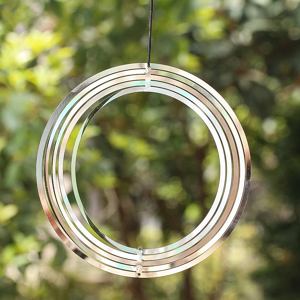 

Circle Hanging Wind Spinner Stainless Steel 3D Mirror Whirligig Wind Chimes Suncatcher Garden Decor Windmill Wedding Centerpiece