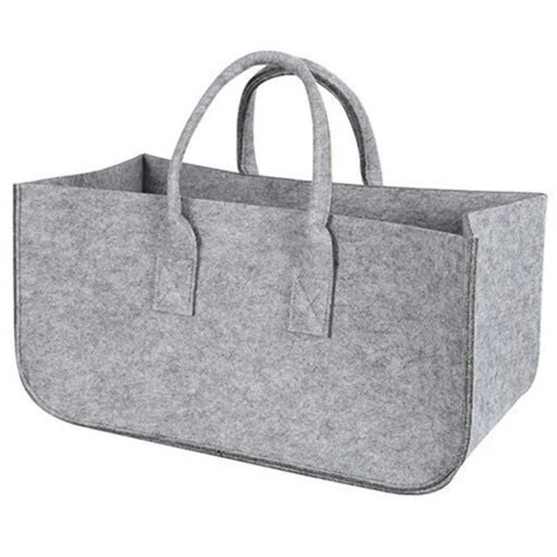 Fireplace Wood Felt Storage Bag Basket Magazine Rack Firewood Pocket,Felt Foldable Firewood Holder Basket Gray-A27I