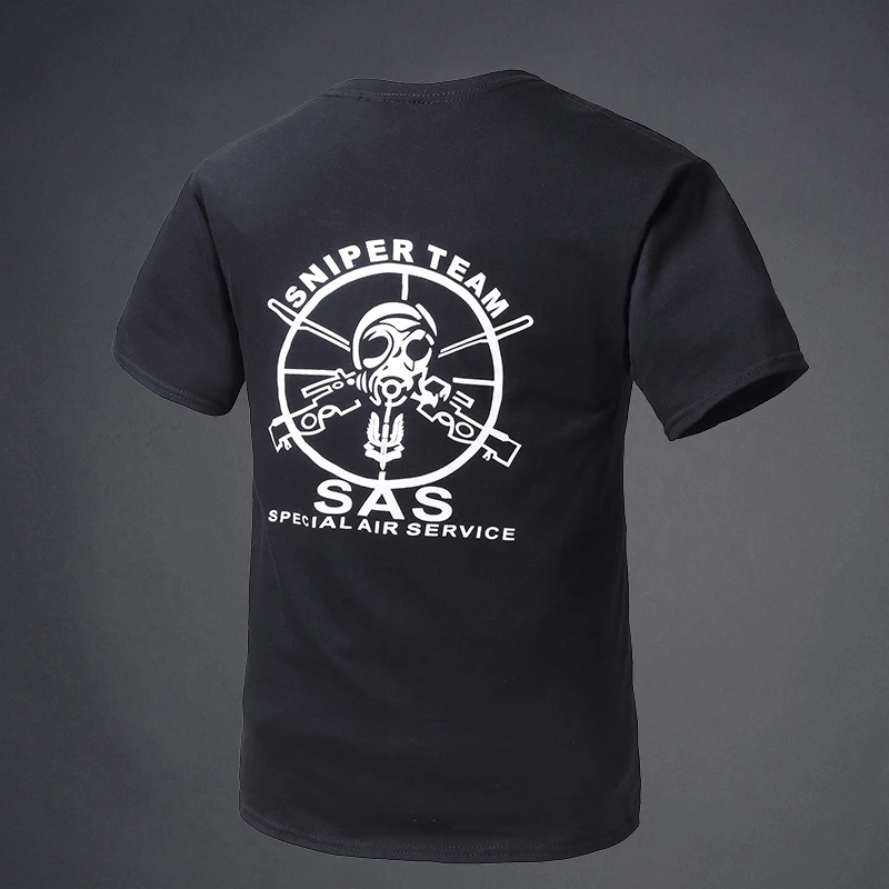 

2025 New military T-shirt British SAS gas mask sniper print T-shirt short sleeve pure cotton breathable loose comfortable