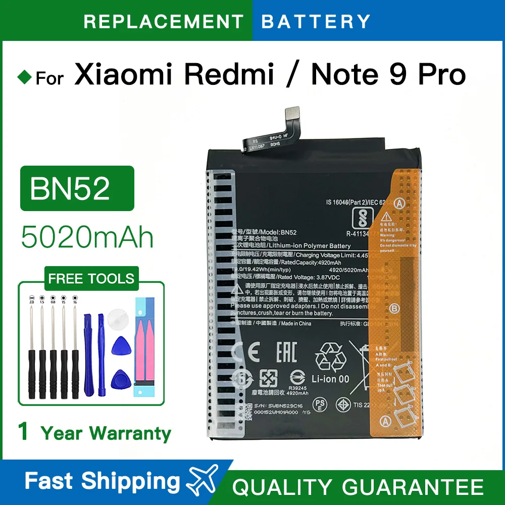 ブランドの新しい BN52 交換用バッテリー Xiaomi Redmi Note 9S Note 9