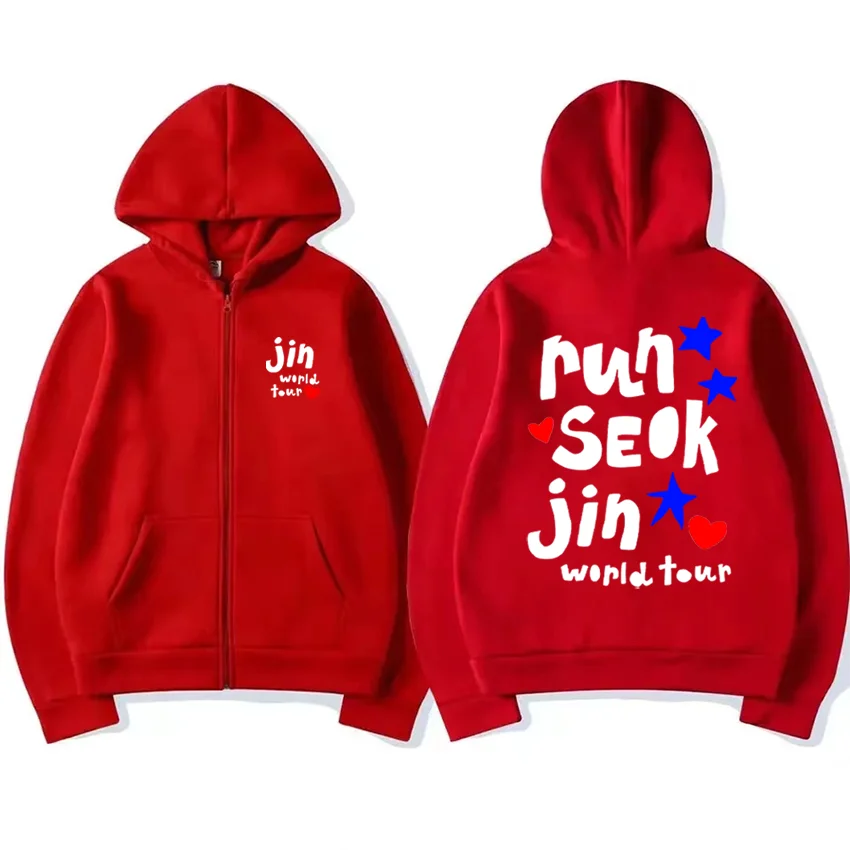 Jin Runseokjin World Tour 2025 Clothing Men Women NEW Casual hoodie Coat Fleece Hip Hop Zip Up Jacket vintage Hip Hop streetwear