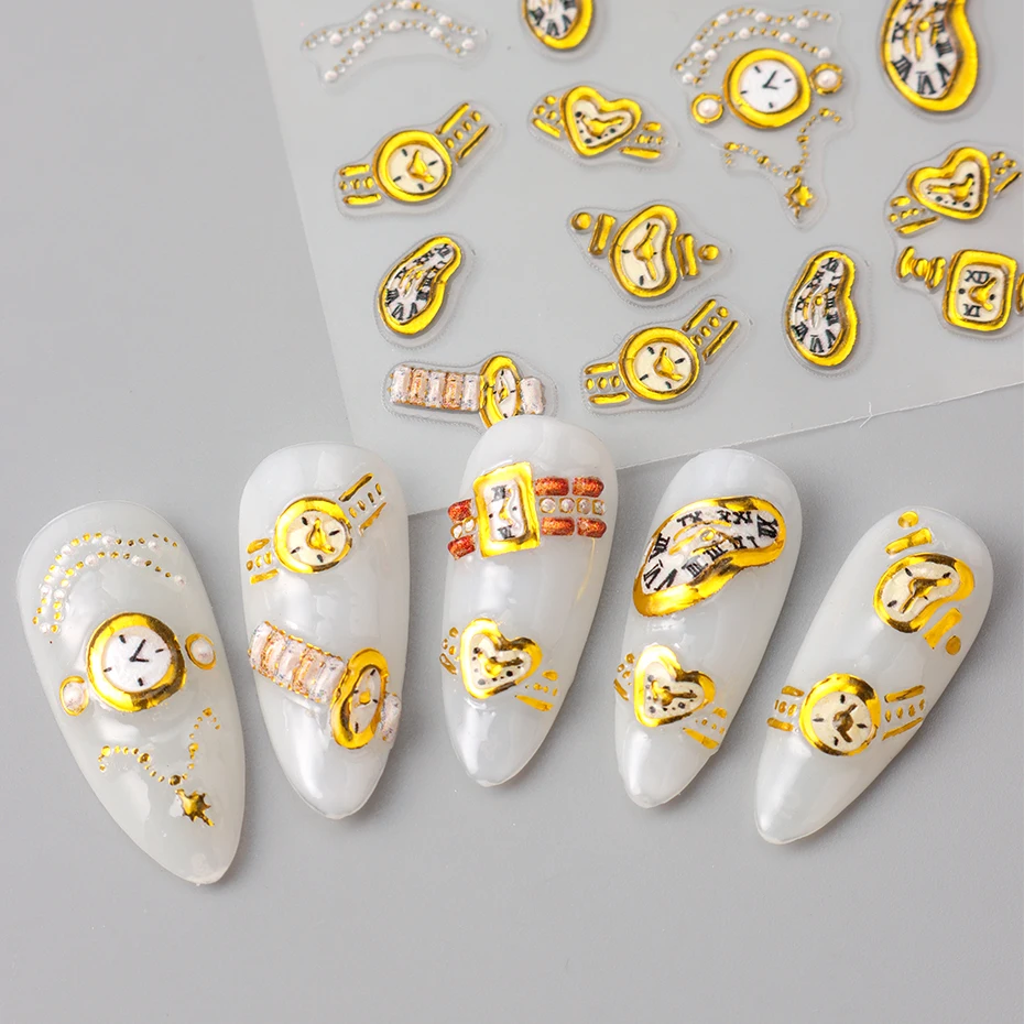 2 Buah Stiker Kuku Jam Emas 3D - 3D Printing Watch ulasan dan harga