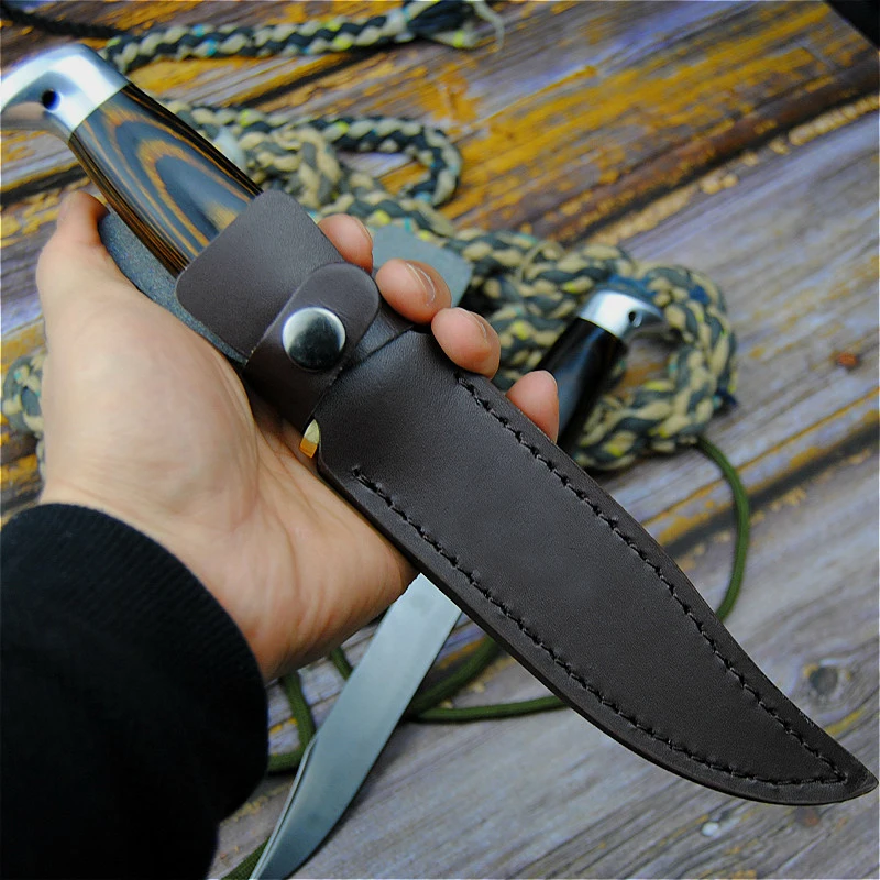 Japan 9CR18MOV outdoor tactical straight knife north American hunting knife ebony all-in-one steel tactical knife