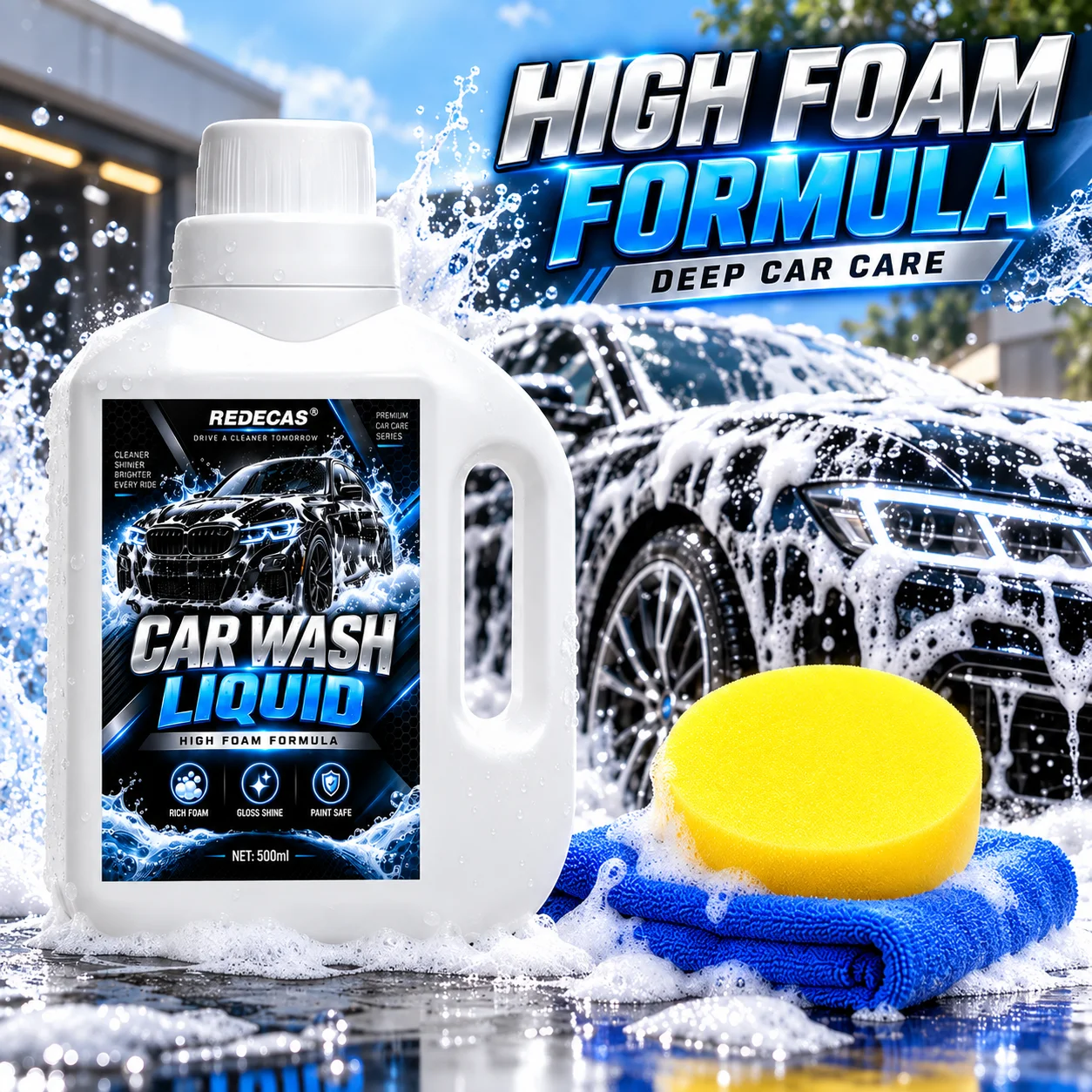 500ml White Milk-Scented Foam Car Wash Liquid, High-Concentration Car Wash Wax, Can Build and Renew Ceramic Coating, Rich in Foam Soap, for Car Paint Maintenance, Protects Car Paint, Suitable for Various Car Models, Car Care Products