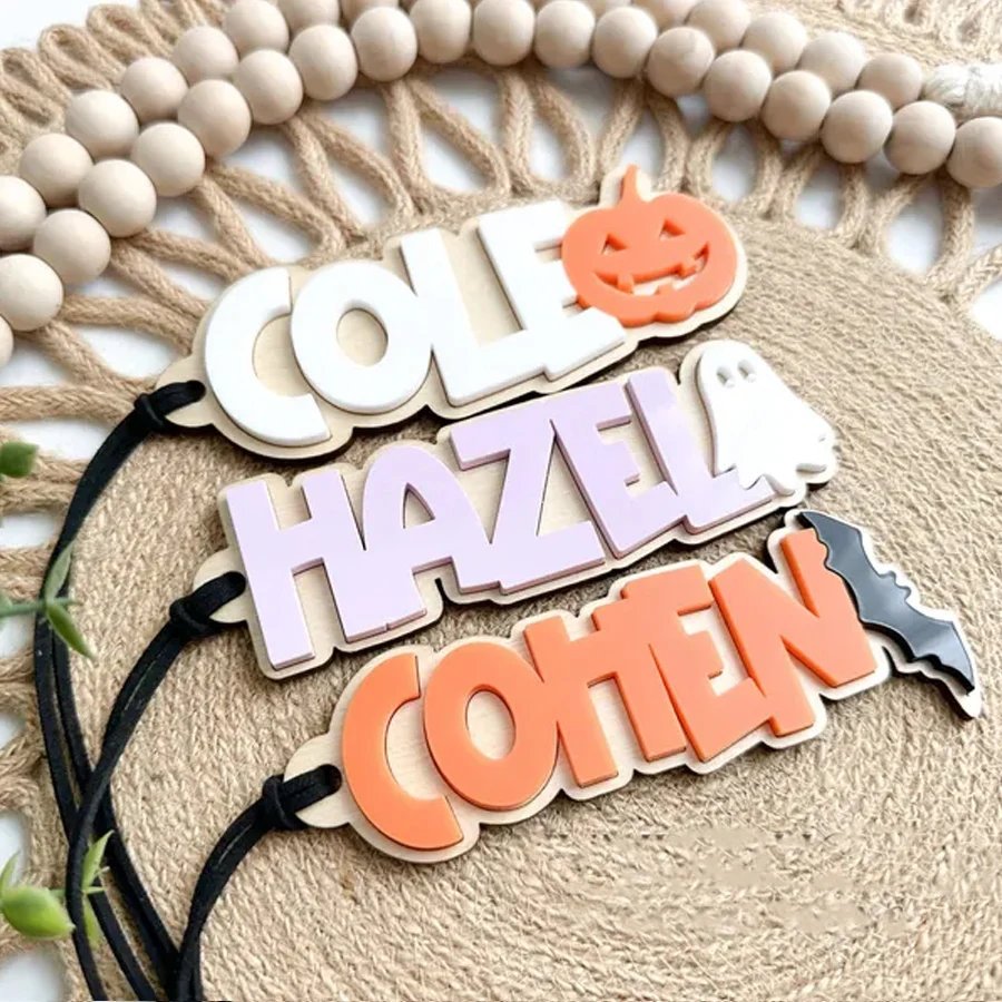 Personalized Halloween Basket Tags Keychain, Custom Name