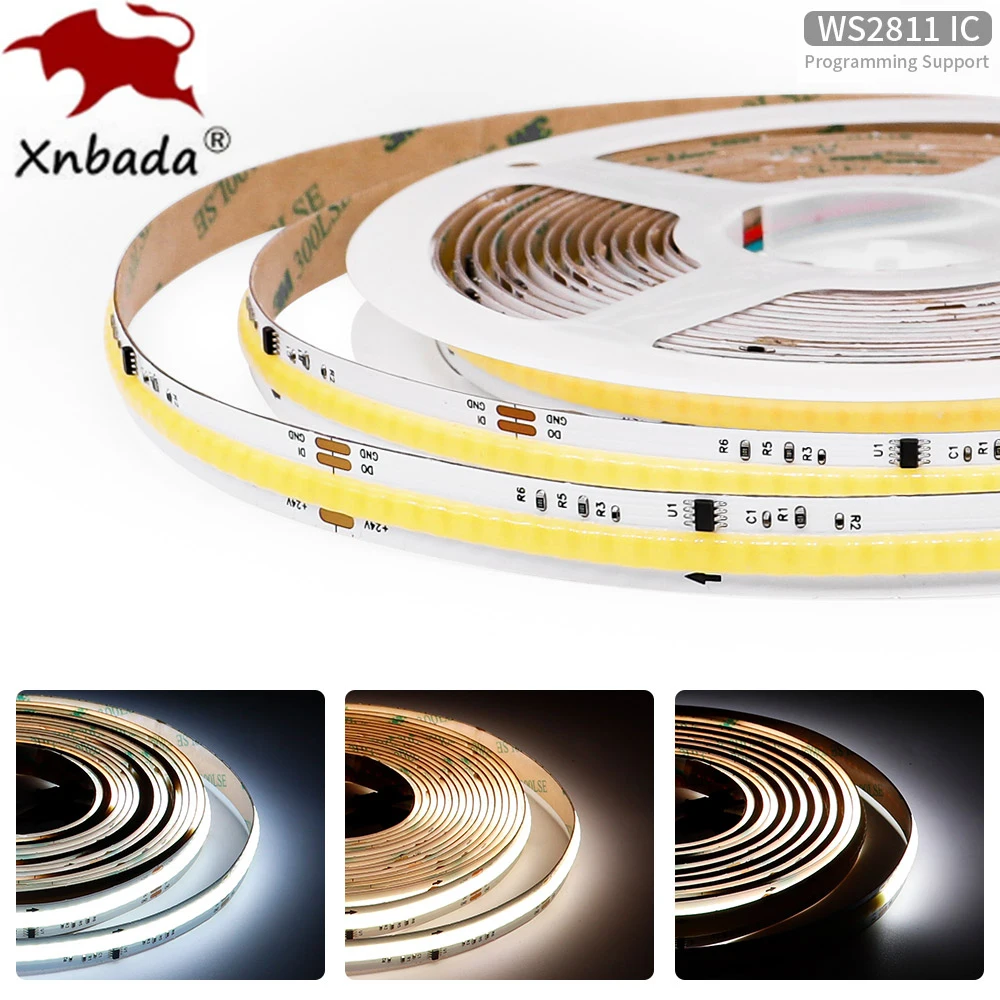 

COB SPI WS2811 IC CCT LED Strip Light Addressable 576LEDs 2700K to 6500K 10mm DC24V Flexible FOB High Density COB Tape RA90